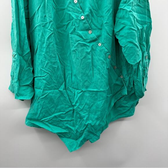 Soft Surroundings Washed Tencel Asymmetric Button Roll Tab Sleeve Tunic Top Sz L - Picture 4 of 9